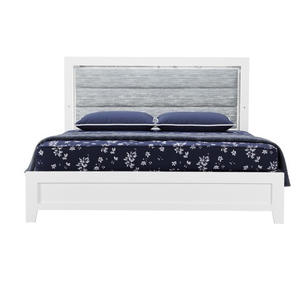 Homeroots White and Light Gray Ribbed Texture Wood And Upholstery Lighted Queen Bed Frame 564731 - main