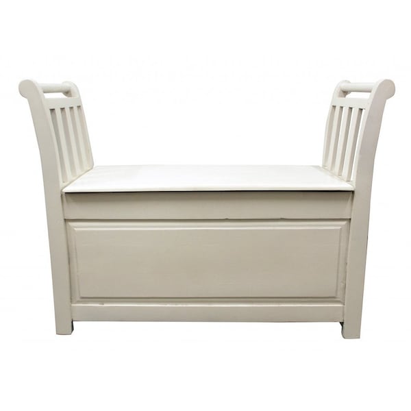 Homeroots 38in White Solid Wood Storage Bench with Flip Top 488863 - main