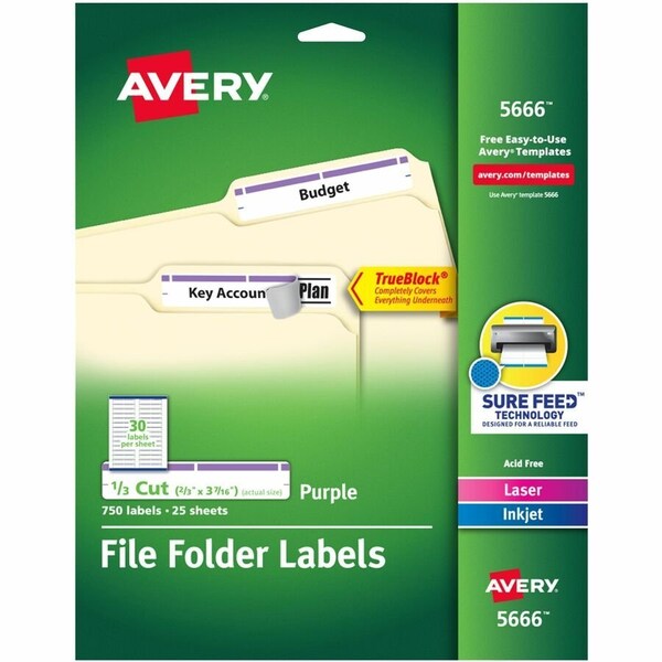 Avery File Folder Label, 21/32" Label W, 30 Labels per Sheet Purple 5666 - main