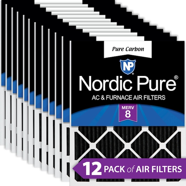Nordic Pure 12x12x1 Pure Carbon Pleated Air Filter, High Capacity, MERV 8, 12 PK 12x12x1PCP-12 - main