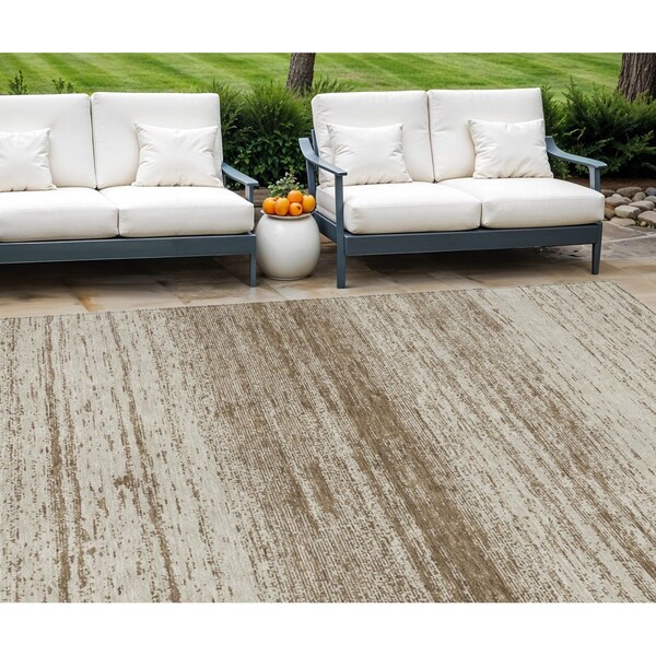 Homeroots 8' X 10' Brown And Beige Striped Washable Indoor Outdoor Area Rug 589665 - main
