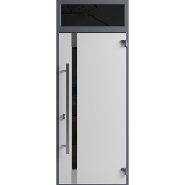 Vdomdoors Front Exterior Prehung Steel Door Ronex1011 Grey Transom Window Sidelite Stainless Inserts Entry RONEX1011EXD-GRE-W36 X H80+16-LH-I - main