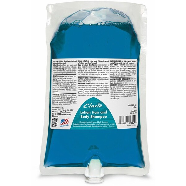 Betco Clairo Lotion Hair and Body Shampoo Refill, 1 liter, 6PK 7732900 - main