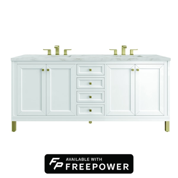 James Martin Vanities Chicago 72 in. Double Vanity, Glossy White, w/ 3 CM Victorian Silver Silestone Top 503-V72-GW-FVSL - main