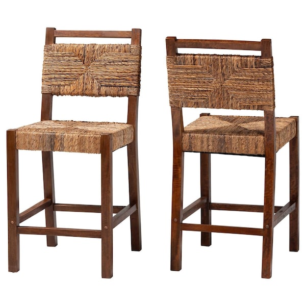 Bali & Pari Cordoba Bohemian Natural Seagrass and Mahogany Wood 2-Piece Counter Stool Set 249-2PC-13843-ZORO - main
