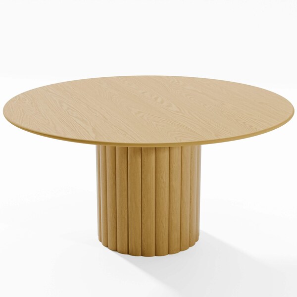Homeroots 60" Brown Solid Wood Pedestal Base Round Top Dining Table 720991 - main