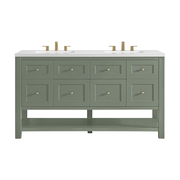 James Martin Vanities Breckenridge 60 in. Double Vanity, Smokey Celadon, w/ 3 CM White Zeus Quartz Top 330-V60D-SC-3WZ - main