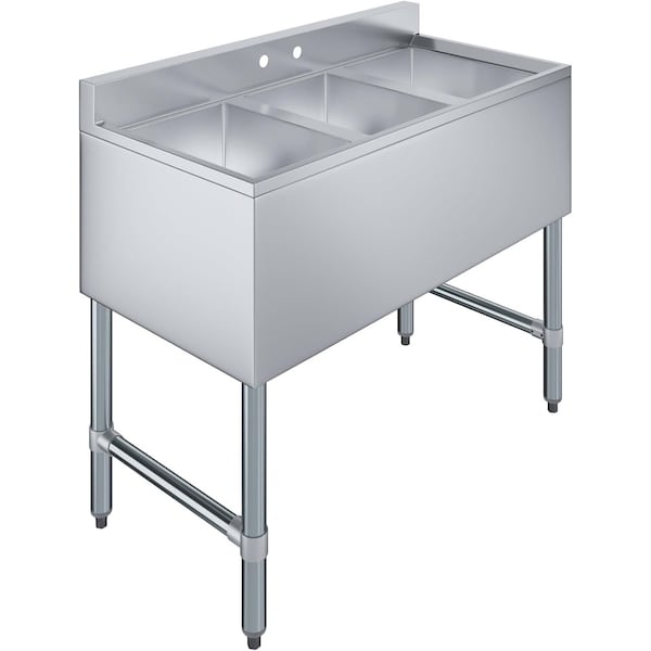 Amgood Three Compartment Undr Bar Snk, 18-3/4in. x 38-1/2in. x 30in. w/3in. Bcksplsh, 10in. x 14in. Bowls AMG SINK BAR S3C-101410-NF-Z - main