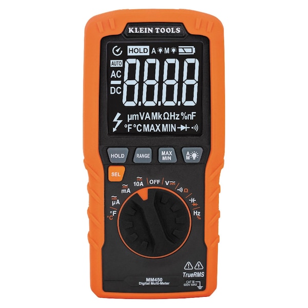 Klein Tools Slim Digital Multimeter, 600V, Temp, 600 V Max DC, TRMS, 4,000 Instrument Counts, LCD MM450 - main