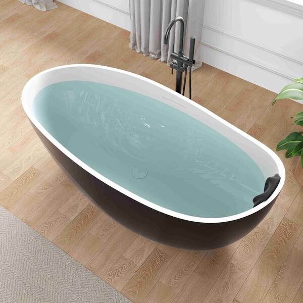 Anzzi Kelut Series 32in W x 68in D x 28in H Black with Inner White Freestanding Bathtub MN516BK_WH - main