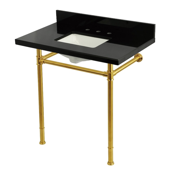 Kingston Brass 36-Inch Black Granite Console Sink with Stainless Steel Legs, 8-Inch, 3-Hole KVPK36227K8SQ7 - main