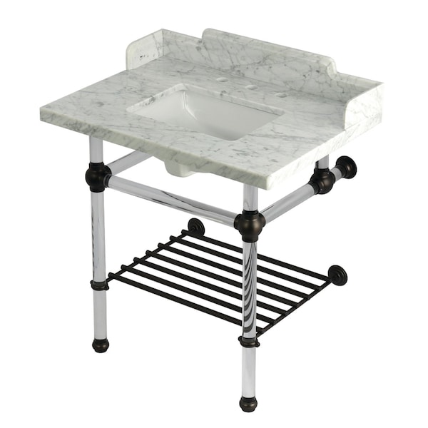 Kingston Brass 30-Inch Carrara Marble Console Sink with Acrylic Legs and Shelf, 8-Inch, 3-Hole LMS3030MASQB5 - main