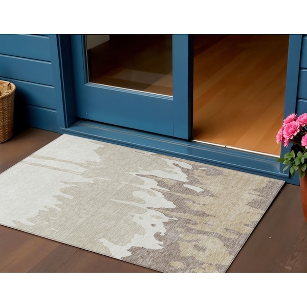 Homeroots 3' X 5' Ivory And Beige Abstract Washable Indoor Outdoor Area Rug 613632 - main