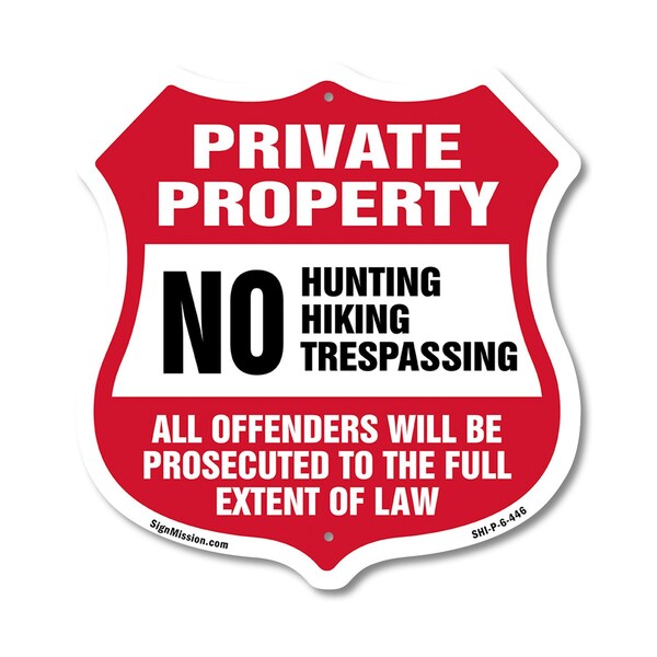 Signmission Private Property Shield Sign No Hunting, 6 Inch X 6 Inch, Plastic Sign SHI-P-6-446 - main