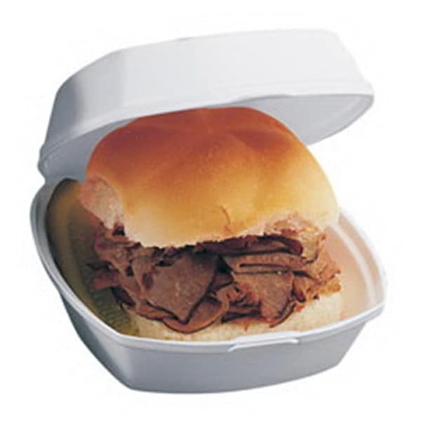 Pactiv YTH100800000 CPC 6 in. 1 Compartment Foam Hinged Sandwich Container White, 500PK YTH100800000 CPC - main