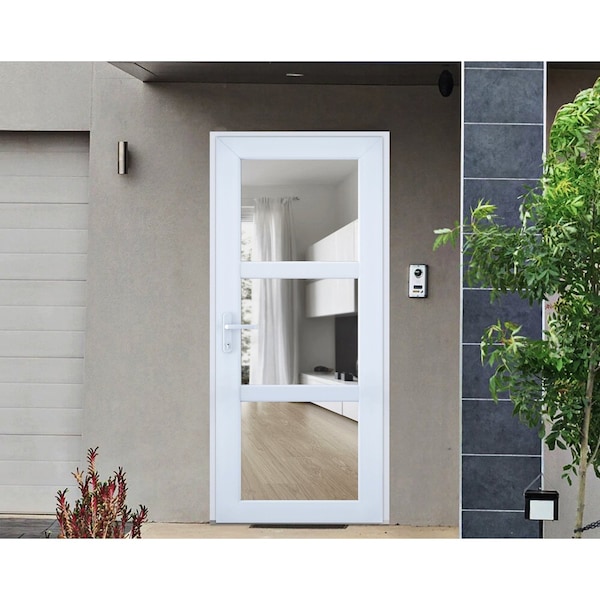 Vdomdoors Front Exterior Prehung FiberGlass Door Clear Glass See-through / Manux 8555 White Silk Clear Glass MANUX8555EXD-WS-W36 x H80+14-LH - main