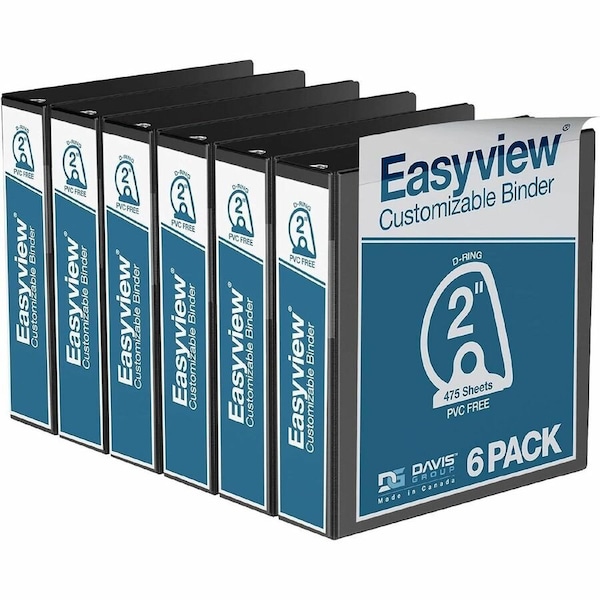 Davis Group Easyview Premium, Angle D Ring, Customizable, View Binder, (Black, 2"), PK6 8403-01-06 - main