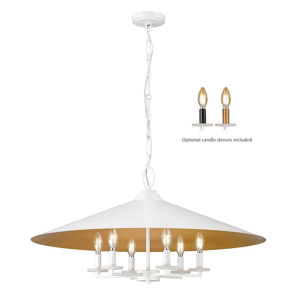 Z-Lite Rialto 6 Light Pendant, Matte White Outer, Signature Rubbed Brass Inner, 32 In W x 16.5 In H 1953-32MW - main