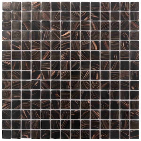 Apollo Tile Celestial 12inx12in Glossy Umber Brown and Gold Glass Mosaic Wall and Floor Tile 20 sqft/case, 10PK APLST88BR605A - main