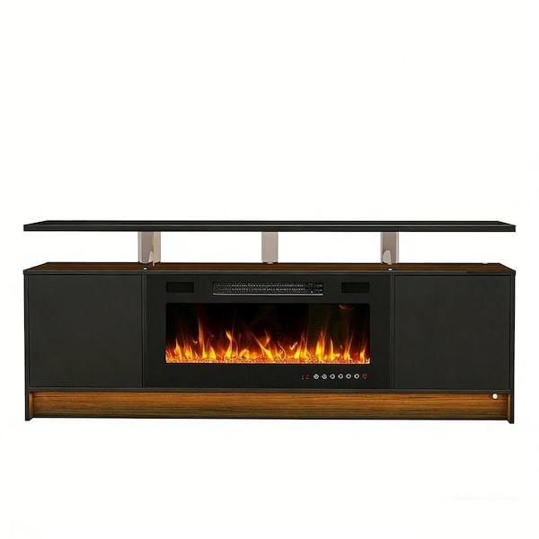 Homeroots 70in Black Wood Fireplace Entertainment Center With Fireplace 723794 - main