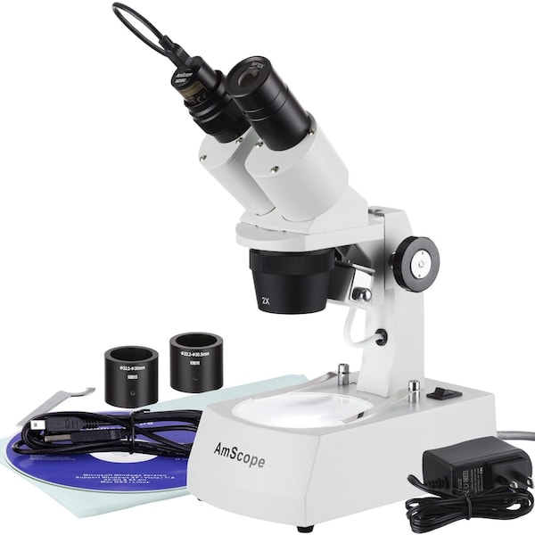Amscope SE305 Compact Multi-Lens Binocular Stereo Microscope 10X-60X w/Angled Head, Metal Track Stand, Top & SE305R-AZ-LED-E - main