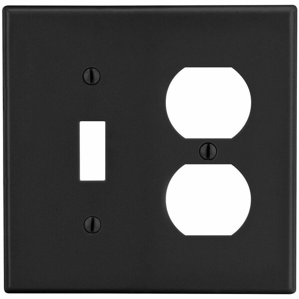 Hubbell Wiring Device-Kellems Wallplate, Mid-Size 2-Gang, 1) Duplex 1) Toggle, Black PJ18BK - main