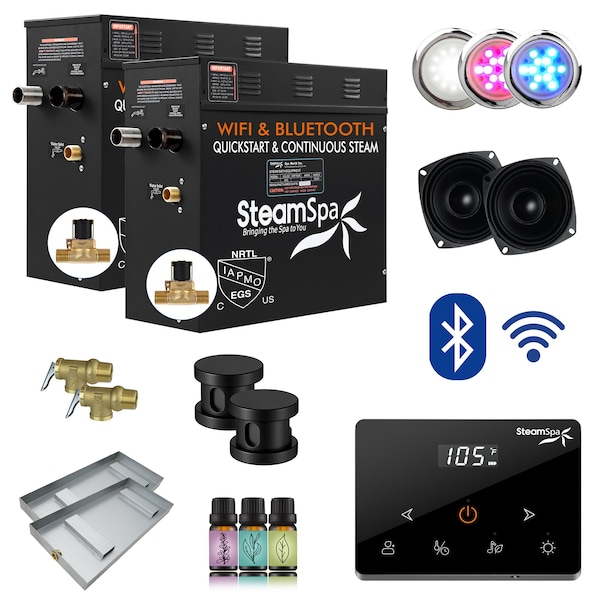 Steamspa 15KW Steam Bath Generator, Fully Wireless Remote, BLUETOOTH, WIFI, Auto Drain, Matte Black BKW1500MK-A - main