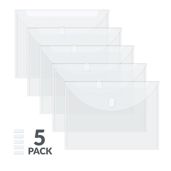 C-Line Products 8-1/2" x 11" Reusable Side Load Clear Poly Envelope with Hook and Loop Closure, 5/PK, 5PK/BX, 4BX/CT 35107-BX - main