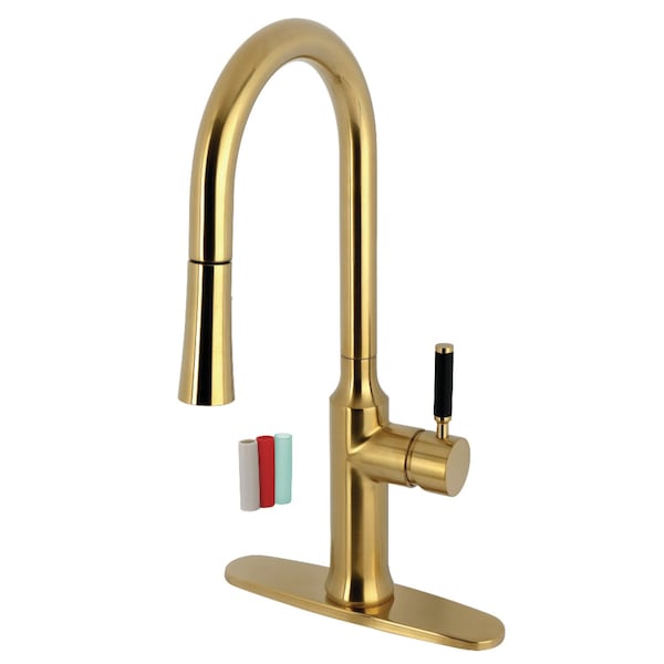 Kingston Brass Single-Handle Pull-Down Kitchen Faucet, Brushed Brass LS2723DKL - main