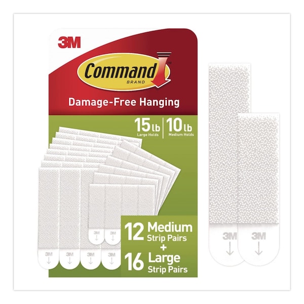 Command Damage-Free Hanging Picture Hanging Strip Pairs, (16) Large, (12) Medium, White, 28PK MMM1720928ES - main