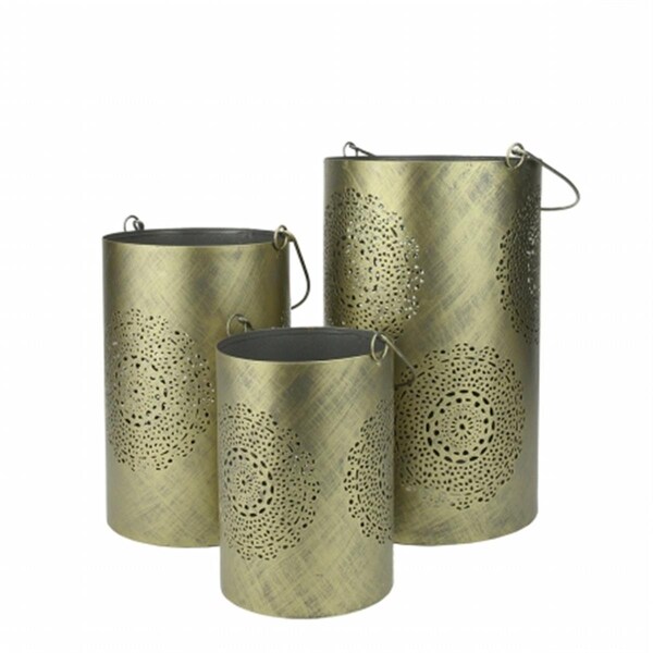 Northlight Seasonal Gray and Gold Decorative Floral Cut-Out Pillar Candle Lanterns 31580045 - main