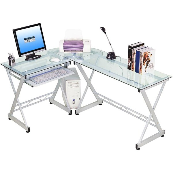Techni Mobili CD-3802-GLS Tempered Glass L-Desk Corner Desk Unit RTA-3802-GLS - main