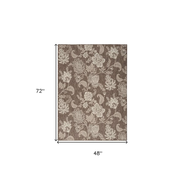 Homeroots 4' X 6' Brown And Ivory Floral Indoor Outdoor Area Rug 552498 - main