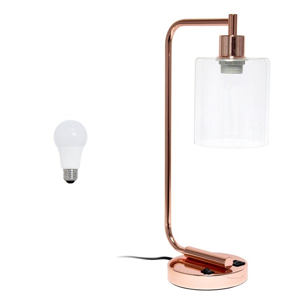 Homeroots 19" Rose Gold Iron Lantern USB Table Lamp LED With Clear Cylinder Shade 646032 - main