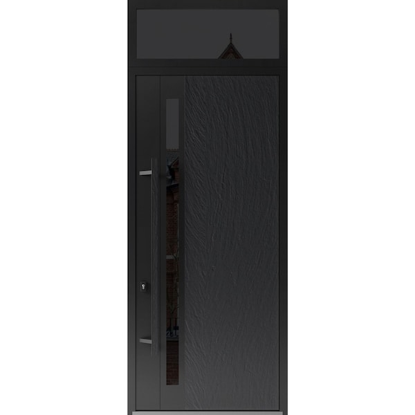 Vdomdoors Steel Door Dekton 0163 Ardesia Nero 96”/ Top Exterior Window Sidelite Entry Door Painted W36xH96+ DEKTON0163EXD-ARD-W36xH96+16-RH-I - main