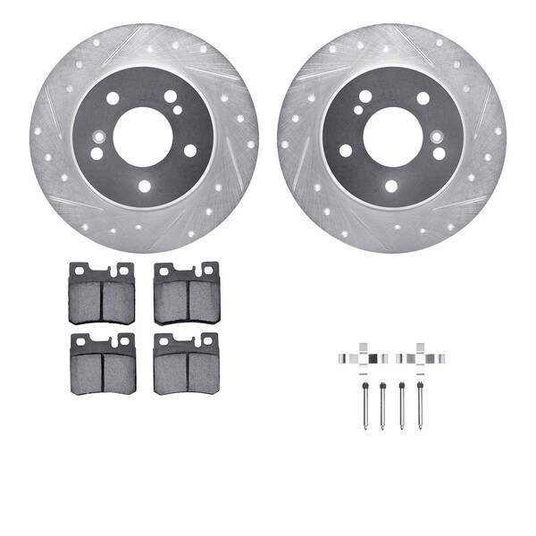 Dynamic Friction Co DFC Rotors-Drilled & Slotted-Silver w/ EURO 5000 Ceramic Brake Pads Incl Hdw 7612-63028 - main