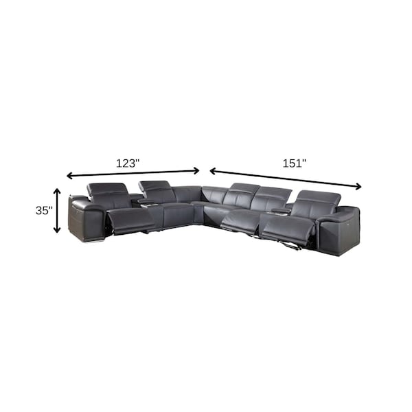 Homeroots Gray Italian Leather Power Reclining U Shaped Eight Piece Corner Sectional With Console 366359 - main