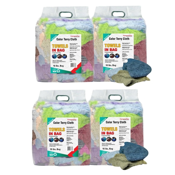 Supremeplus Recycled Color Terry Towel Cleaning Rags, 10 lbs. Bag, Pack of 4, 4PK SP-0317 - main