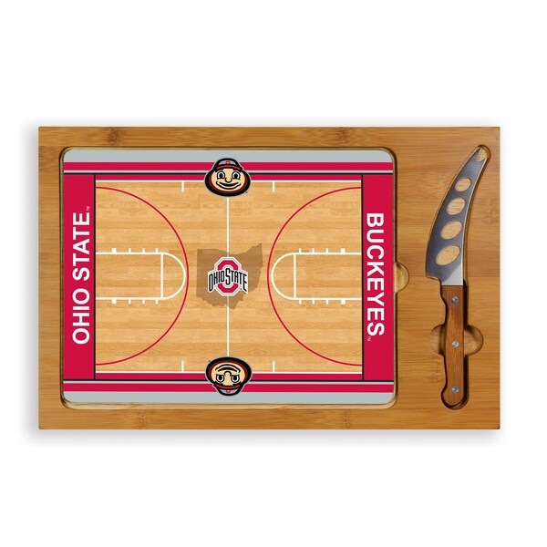 Picnic Time Family Of Brands NCAA Ohio State Buckeyes Icon Glass Top Cutting Board & Knife Set 910-00-505-445-0 - main