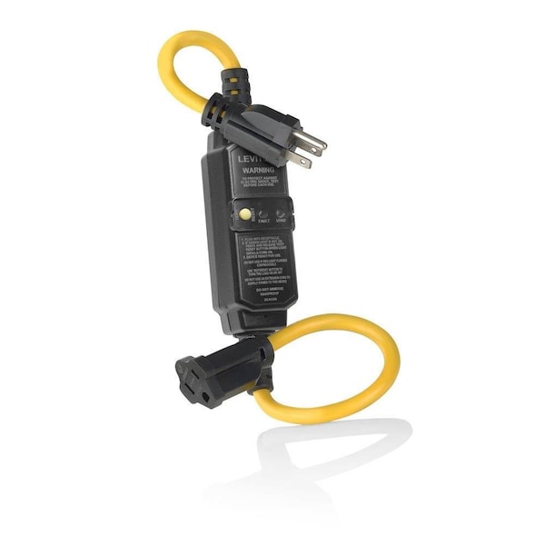 Leviton SJTW GFCI Extension Cord, 14 AWG, Outdoor, 14/4, 1 Outlets, 5-15R, Black, Polycarbonate, 5-15P GSCA1-2C - main