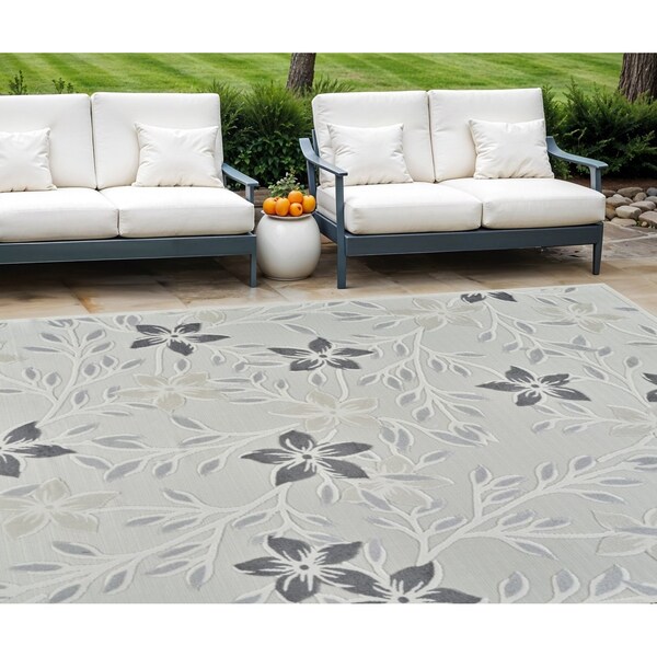 Homeroots 8' X 10' Cream And Gray Floral Distressed Indoor Outdoor Area Rug 558735 - main