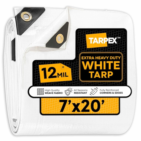Tarpex Extra Heavy Duty Tarp, 7 ft x 20 ft, 12 Mil, White, Polyethylene WHD-TA-720 - main