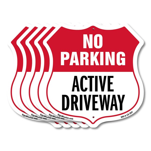 Signmission No Parking Shield Sign Active Driveway, 12 inch X 12 inch, Aluminum Metal Sign, 5PK SHI-A-5Pack-12-397 - main