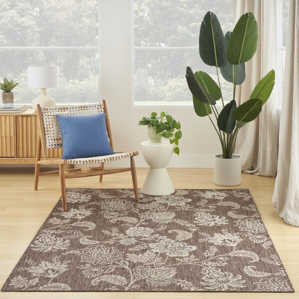 Homeroots 5' X 7' Brown And Ivory Floral Indoor Outdoor Area Rug 552496 - main