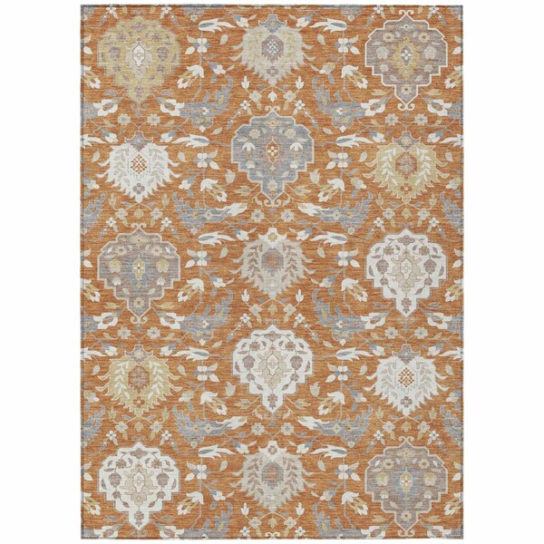 Homeroots 10' X 14' Copper Ivory And Gray Damask Washable Indoor Outdoor Area Rug 599411 - main