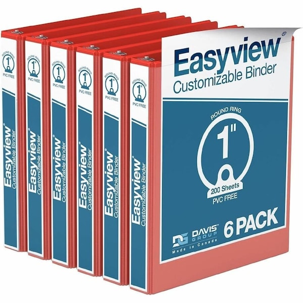 Davis Group Easyview Premium, Round Ring, Customizable, View Binder, (Red, 1"), PK6 8411-03-06 - main