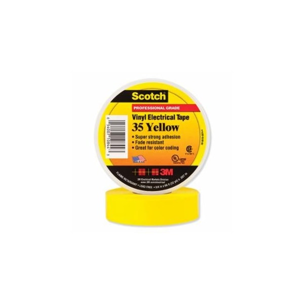 Scotch Vinyl Electrical Color Coding Tape, 35, 1/2 in W x 20 ft L, Yellow 500-102571 - main