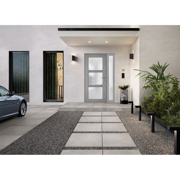 Vdomdoors Front Exterior Prehung FiberGlass Door Frosted Glass / Manux 8552 Grey Ash / Sidelight Exterior Win MANUX8552EXD-SS-W36+14 x H80-RH - main
