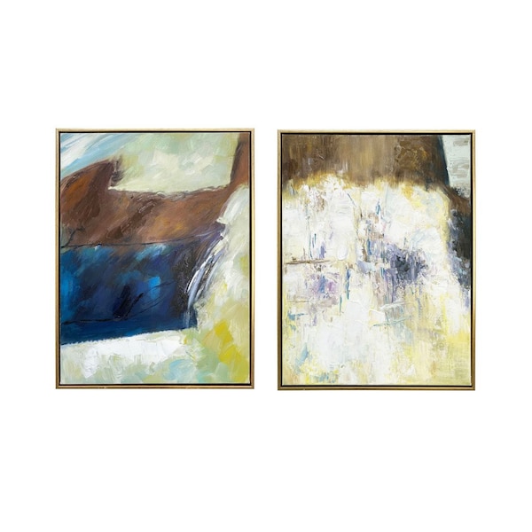 Homeroots Set Of Two Mod Abstract Blue And Ivory Gold Floater Frame Painting Wall Art, 2PK 548992 - main