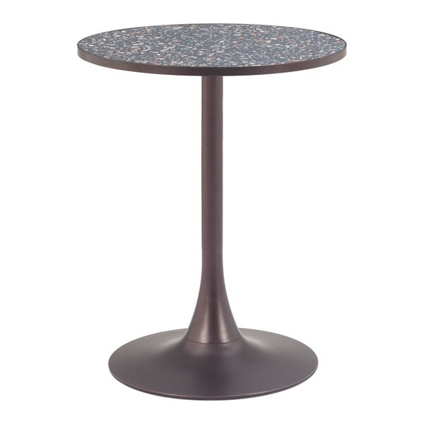 Homeroots 24" Black and Bronze Wood and Steel Pedestal Base Round Top Dining Table 572241 - main